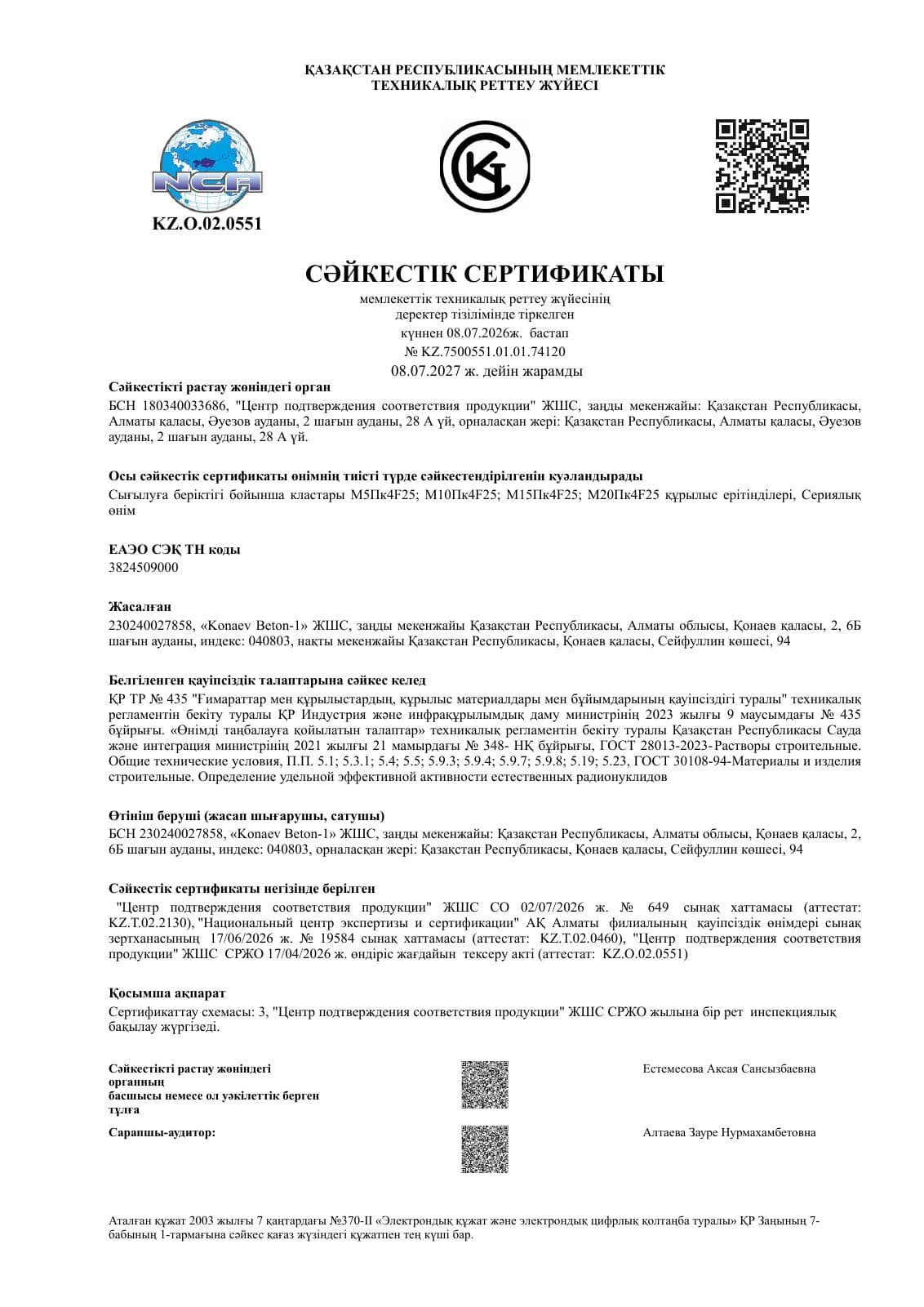 Сертификат соответствия — строительные растворы